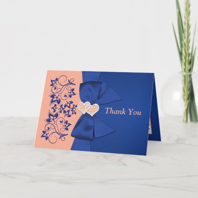 Photo OPTIONAL Peach, Blue Wedding Thank You  Card (Front)