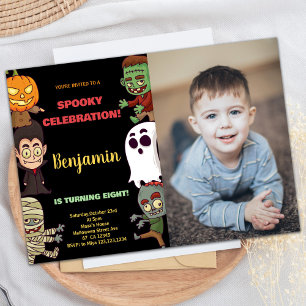 Photo Orange Halloween Birthday Invitations