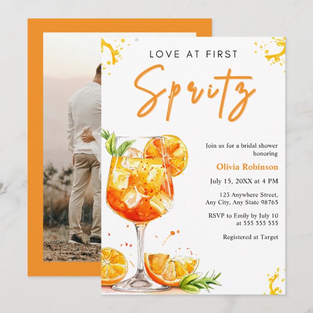 Photo Orange Love at First Spritz Bridal Shower Invitation (Front/Back)