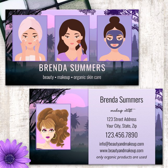 Photo Organic Beauty Skin Care Professional Business Card (Business card featuring your photos framed by an illustration of nature - beauty - beautician)