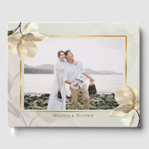Photo Oriental White Magnolia Wedding Guest Book