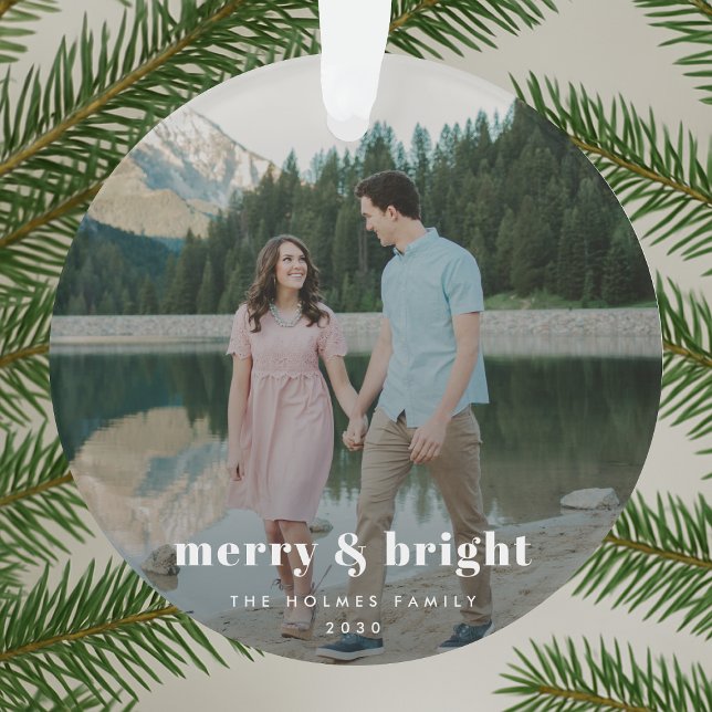 Photo Ornament | Merry and Bright Couple Christmas (Merry and Bright couple photo ornament by Guava, perfect for celebrating love and festive memories)