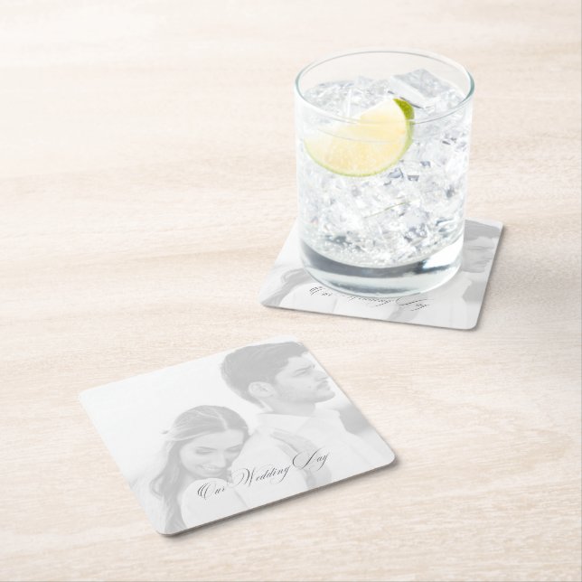 Photo Our Wedding Day Reception Square Paper Coaster (Insitu)