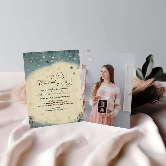 Photo Over the Moon Celestial Baby Shower  Invitation (Creator Uploaded)