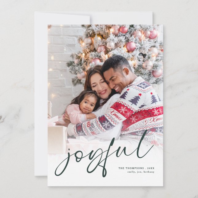 Photo Overlay 2026 Calendar Joyful Christmas White Holiday Card (Front)