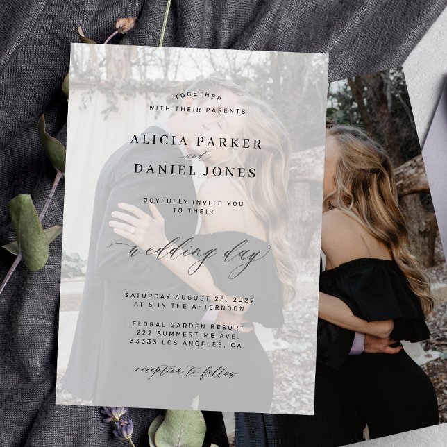 Photo overlay black and white modern wedding invitation (Creator Uploaded)
