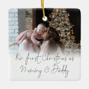 Photo Overlay First Christmas Mummy Daddy Ceramic Ornament