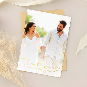 Photo Overlay Gold Foil Script Thank You Cards