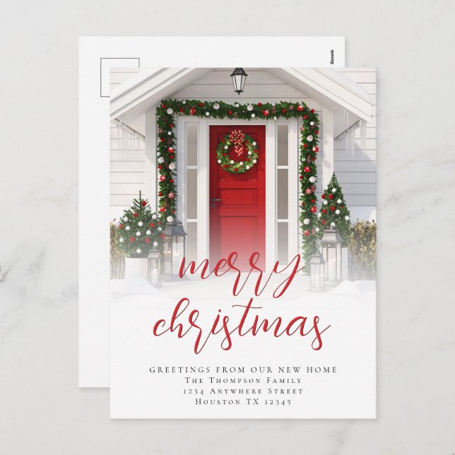 Photo Overlay Merry Christmas Script New Home Holiday Postcard (Front/Back)
