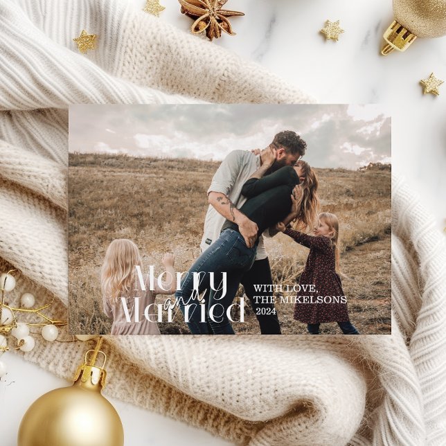 Photo Overlay Minimalist Merry and Married Holiday Card (Creator Uploaded)