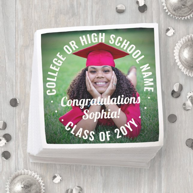 Photo Overlay Modern Congratulations Graduation Napkin (Creator Uploaded)