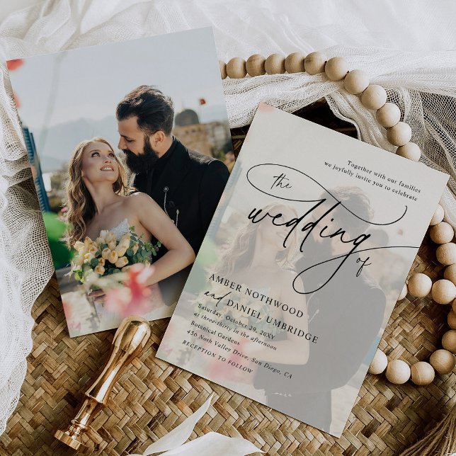 Photo Overlay Modern Elegant Calligraphy Wedding Invitation (Creator Uploaded)