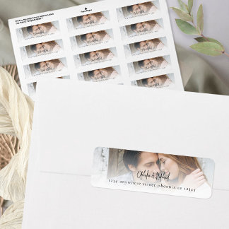 Photo Overlay Modern Script Return Address Wedding