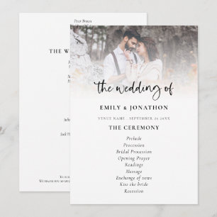 Photo Overlay Modern Script Wedding Program Invitation
