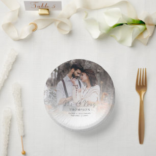 Photo Overlay Mr Mrs Script Names Date Wedding Paper Plate