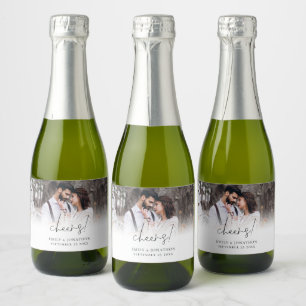Photo Overlay Names Date Cheers Wedding Favour Sparkling Wine Label