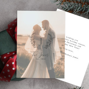 Photo overlay newlyweds name monogrammed elegant  holiday card
