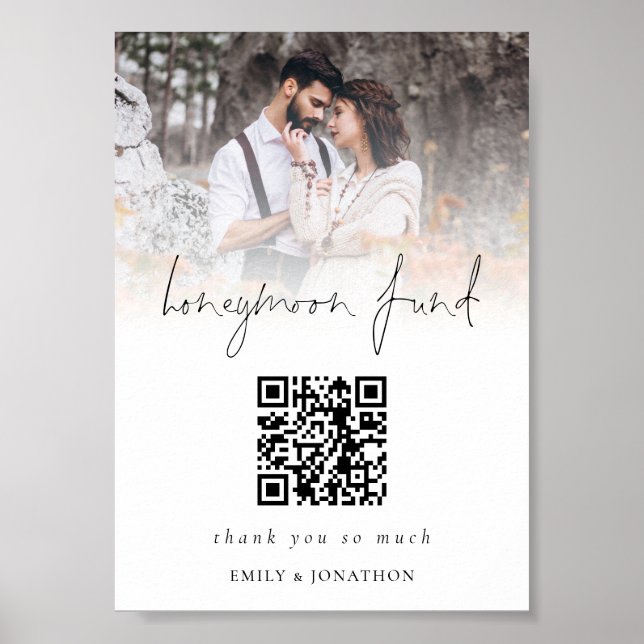 Photo Overlay Qr Code Honeymoon Fund Wedding Poster (Front)