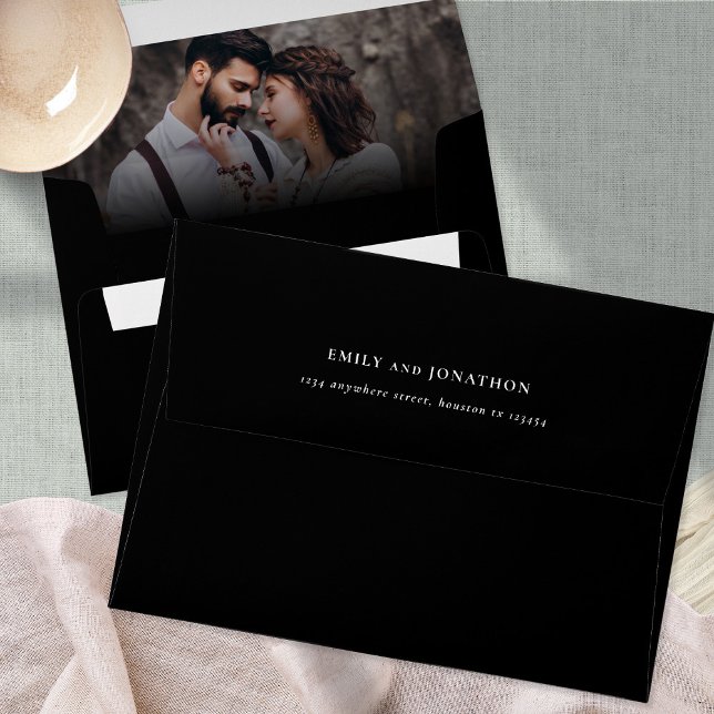 Photo Overlay Return Name Address Black Wedding Envelope (Creator Uploaded)