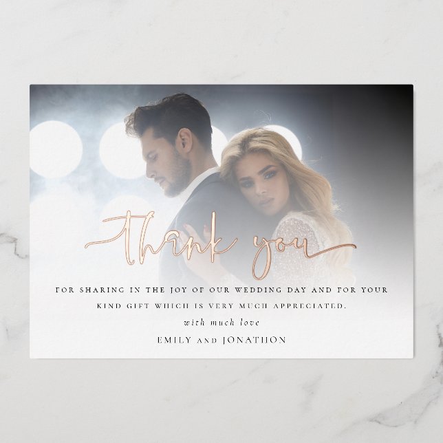 Photo Overlay Rose Gold Real Foil Thank You Card (Front)