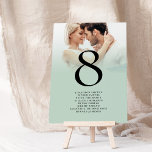 Photo Overlay Script Guest Names Sage Table Number<br><div class="desc">Photo Overlay Script Guest Names Sage Table Number. Simply replace the sample image with your own and easily personalise the table number and the names of your guests on that table. The same design is on the other side and will update simultaneously as you make your changes.</div>
