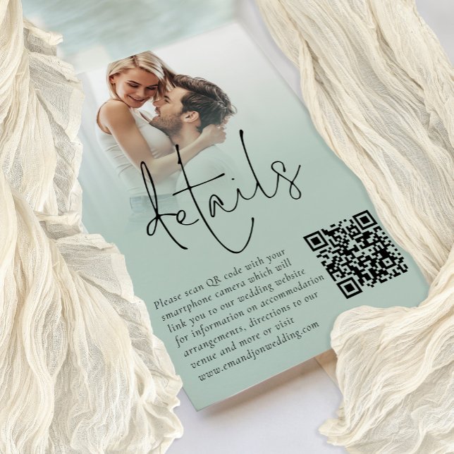 Photo Overlay Script QR Sage Wedding Details Card (Creator Uploaded)