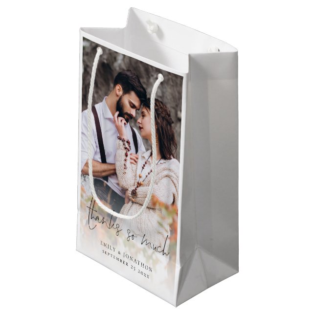 Photo Overlay Script Thanks So Much Favour Wedding Small Gift Bag (Front Angled)