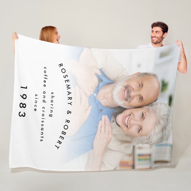 Photo Overlay Sharing Coffee Croissants Year Names Fleece Blanket (In Situ)