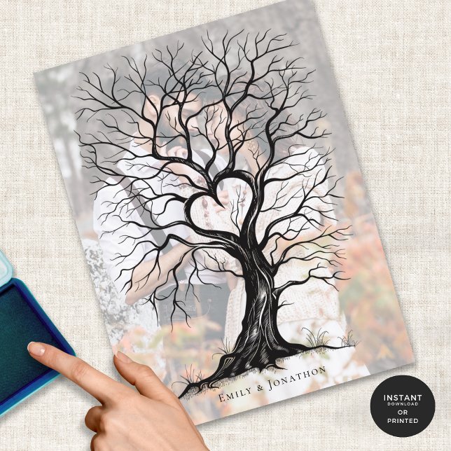 Photo Overlay Thumbprint Tree Wedding Guest Book (Alternative guest book idea)