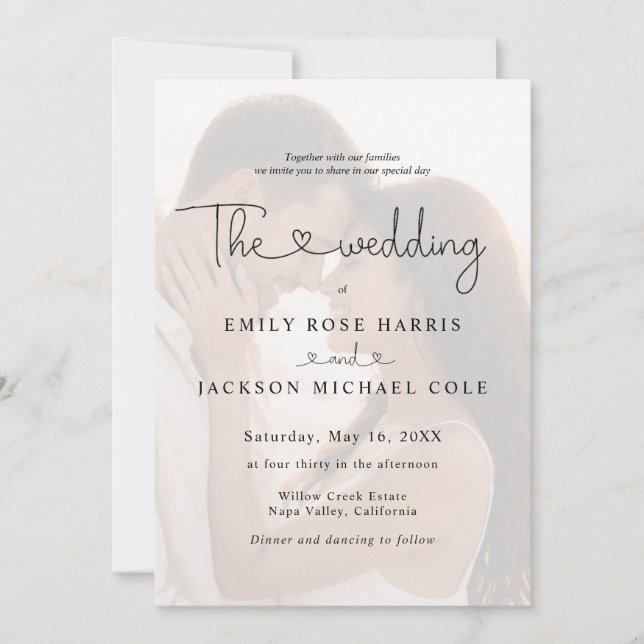 Photo Overlay Wedding Invitation with Monogram (Front)