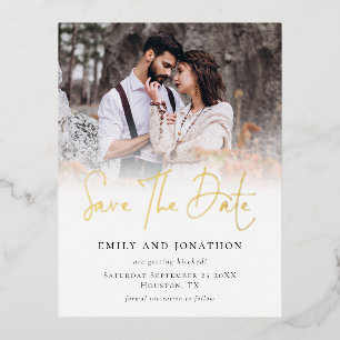 Photo Overlay Wedding Save The Date Foil Postcard 