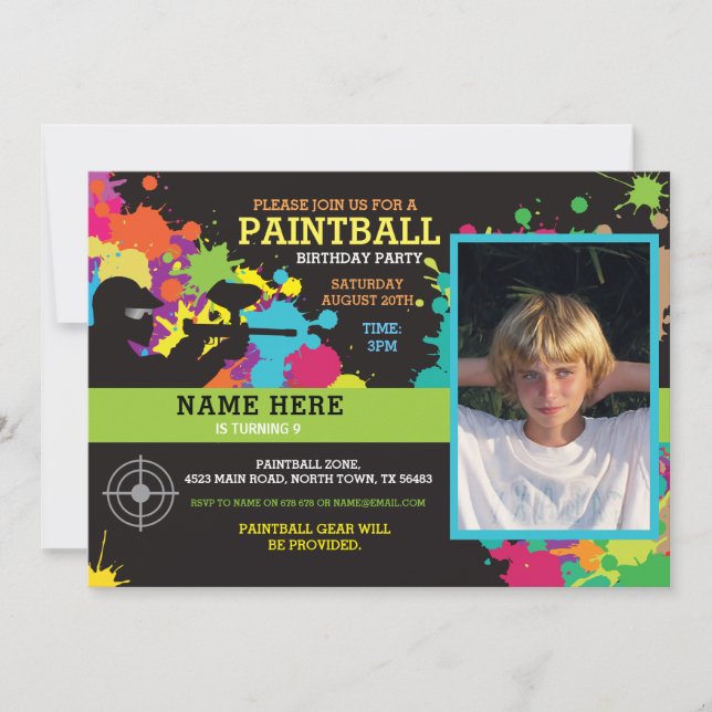 Photo Paintball Birthday Party Invitation (Front)