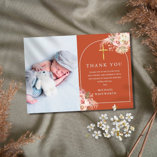Photo Pampas Grass Arch Baptism Thank You Card (Creator Uploaded)