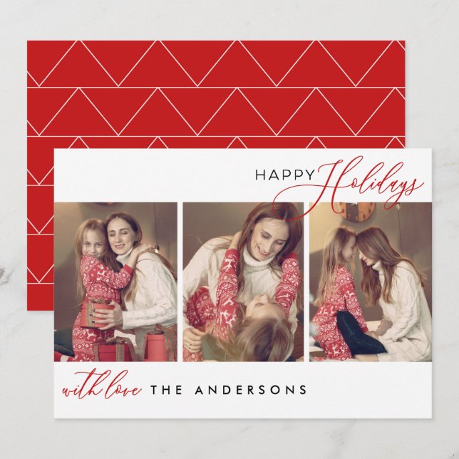 Photo Panel Typography Happy Holidays Card (Front/Back)