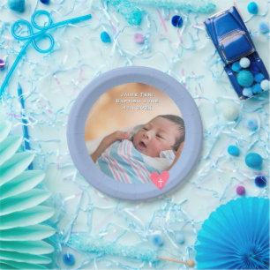 Photo Paper Plate Baptism Blue Shower