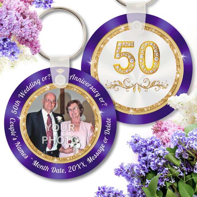 PHOTO, Party Favours for 50th Wedding Anniversary, Key Ring (50th Anniversary Favors Cheap, personalized with Couple's Names, Anniversary date, 50th Anniversary!)