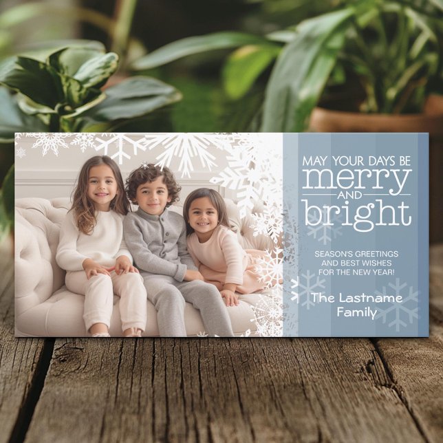 Photo - Pastel Blue Merry and Bright Holiday Card (Custom Holiday Photo Card)