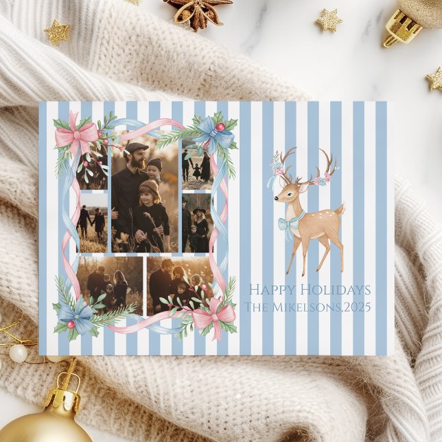 Photo Pastel Candy Cane Family Christmas Holiday Card (Creator Uploaded)