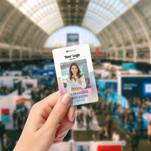 Photo Pastel Holographic Modern ID Badge
