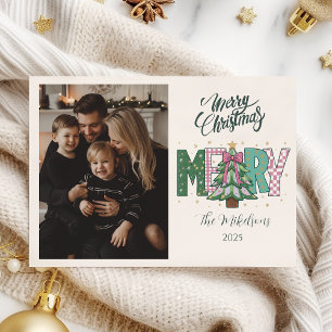Photo Pastel Patchwork Merry Christmas Holiday Card