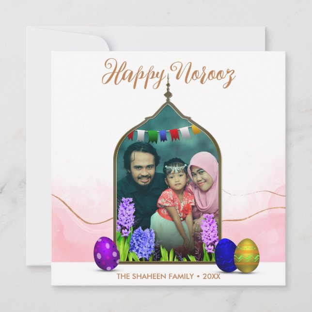 Photo Pastel Pink Flower Colourful Egg Happy Noroo Holiday Card (Front)