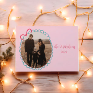 Photo Pastel Scalloped Frame Christmas Holiday Card