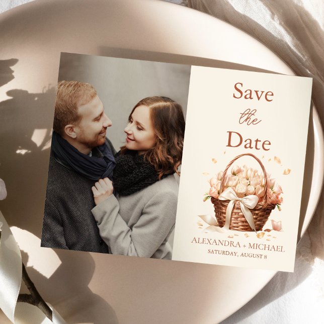 Photo Pastel Soft Blush Peach Floral Wedding  Save The Date (Creator Uploaded)