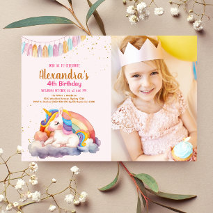 Photo Pastel Unicorn Rainbow Birthday Party Invitation