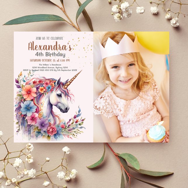 Photo Pastel Unicorn Rainbow Birthday Party Invitation (Creator Uploaded)