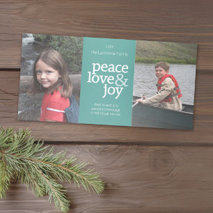 Photo - Peace Love & Joy - Pastel Teal Aqua Holiday Card