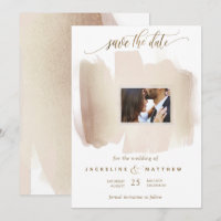 Photo Peach and Rust Brush Strokes Minimal Wedding