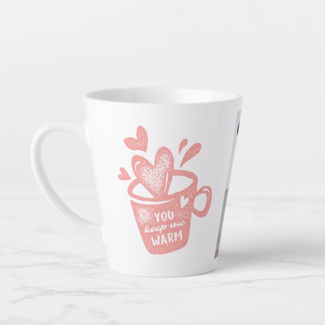 Photo Peach Pink Mug Hearts Stamp Love Latte Mug (Left)