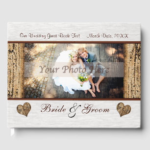 Photo Personalise Rustic Wooden Wedding Guest Book