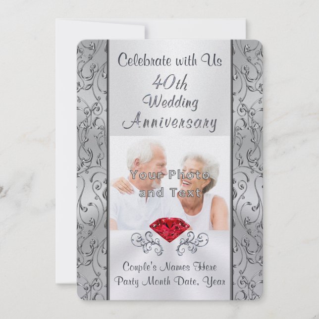 Photo, Personalised 40th Anniversary Invitations (Front)